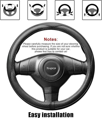Car Steering Wheel Cover, Anti-Slip Leather Steering Wheel Covers for Diameter 14 1/2 to 15 Inch Car Wheel Covers, PU+PVC Universal Wheel Cover for Car Truck Accessories, Black in Saudi Arabia