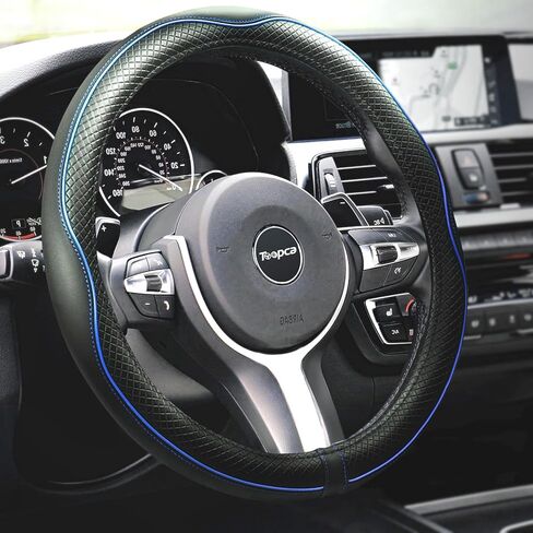 Car Steering Wheel Cover, Anti-Slip Leather Steering Wheel Covers for Diameter 14 1/2 to 15 Inch Car Wheel Covers, PU+PVC Universal Wheel Cover for Car Truck Accessories, Black in Saudi Arabia