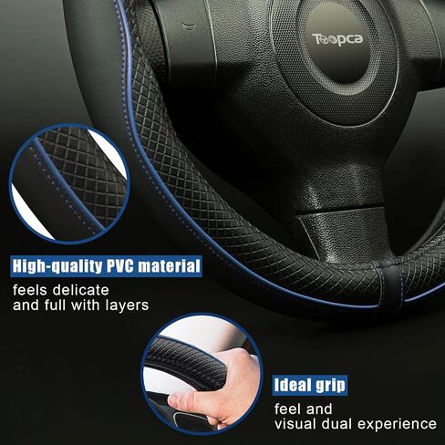 Car Steering Wheel Cover, Anti-Slip Leather Steering Wheel Covers for Diameter 14 1/2 to 15 Inch Car Wheel Covers, PU+PVC Universal Wheel Cover for Car Truck Accessories, Black in Saudi Arabia