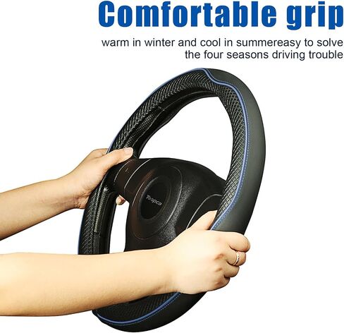 Car Steering Wheel Cover, Anti-Slip Leather Steering Wheel Covers for Diameter 14 1/2 to 15 Inch Car Wheel Covers, PU+PVC Universal Wheel Cover for Car Truck Accessories, Black in Saudi Arabia