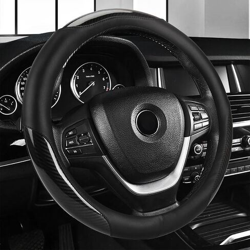 Car Steering Wheel Cover, Anti-Slip Leather Steering Wheel Covers for Diameter 14 1/2 to 15 Inch Car Wheel Covers, PU+PVC Universal Wheel Cover for Car Truck Accessories, Black in Saudi Arabia