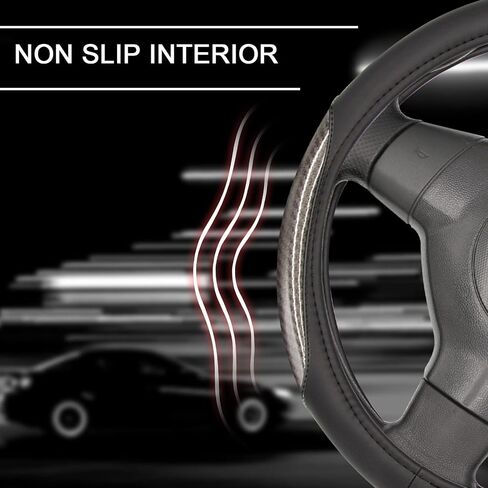 Car Steering Wheel Cover, Anti-Slip Leather Steering Wheel Covers for Diameter 14 1/2 to 15 Inch Car Wheel Covers, PU+PVC Universal Wheel Cover for Car Truck Accessories, Black in Saudi Arabia