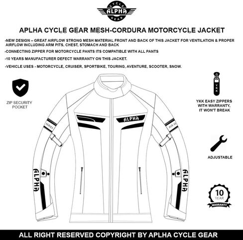 سترة ALPHA CYCLE GEAR النسائية للدراجات النارية لركوب الدراجات النارية CE المدرعة (أسود، متوسط) in Saudi Arabia