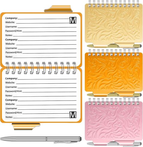 3 Pieces Book of Passwords Address Password Book Password Organizer Address Book Spiral Bound Notebook with Pen for Password Information (Pink, Beige, Orange) in Saudi Arabia