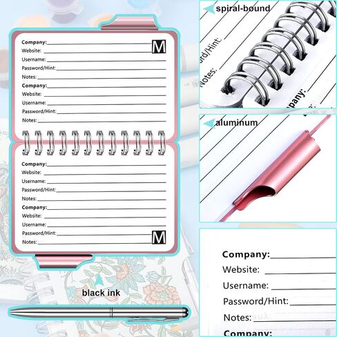 3 Pieces Book of Passwords Address Password Book Password Organizer Address Book Spiral Bound Notebook with Pen for Password Information (Pink, Beige, Orange) in Saudi Arabia