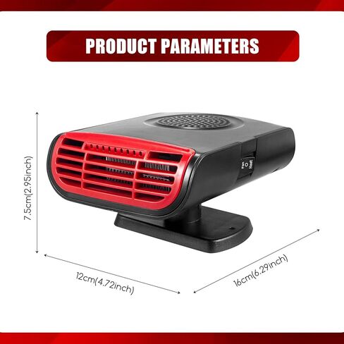 12 فولت 2 في 1 مروحة تبريد كهربائية محمولة، سخان سيارة، تسخين سريع 150 وات مع قابس ولاعة السجائر مناسب لجميع سيارات الكابينة والمقعد (أسود وأحمر) in Kuwait