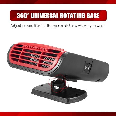 12 فولت 2 في 1 مروحة تبريد كهربائية محمولة، سخان سيارة، تسخين سريع 150 وات مع قابس ولاعة السجائر مناسب لجميع سيارات الكابينة والمقعد (أسود وأحمر) in Kuwait