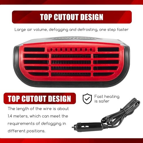 12 فولت 2 في 1 مروحة تبريد كهربائية محمولة، سخان سيارة، تسخين سريع 150 وات مع قابس ولاعة السجائر مناسب لجميع سيارات الكابينة والمقعد (أسود وأحمر) in Kuwait