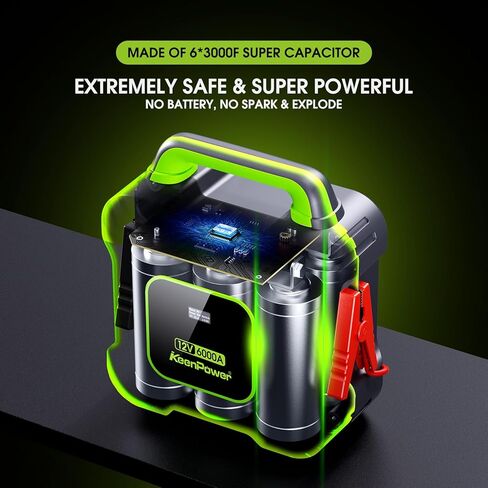 6000A Super Capacitor Battery-Les Jump Starter لسيارة 12 فولت، مكثف فائق مدمج 6 * 3000F، لا حاجة للشحن المسبق، آمن للغاية، جاهز دائمًا لبدء تشغيل جميع السيارات 12 فولت in Kuwait