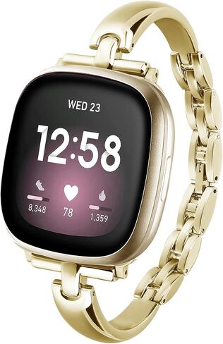 حزام معدني سلمي متوافق مع Fitbit Versa 4/Fitbit Sense 2 Band Cute Women، استبدال حزام المجوهرات اللامع متوافق مع Fitbit Sense/Versa 3 Women (ذهبي) in Kuwait