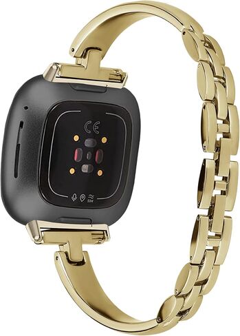 حزام معدني سلمي متوافق مع Fitbit Versa 4/Fitbit Sense 2 Band Cute Women، استبدال حزام المجوهرات اللامع متوافق مع Fitbit Sense/Versa 3 Women (ذهبي) in Kuwait