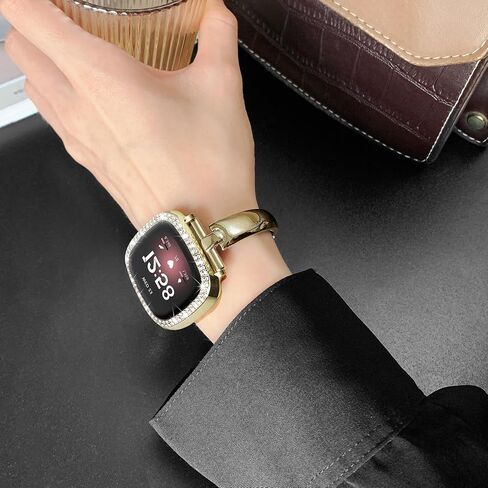 حزام معدني سلمي متوافق مع Fitbit Versa 4/Fitbit Sense 2 Band Cute Women، استبدال حزام المجوهرات اللامع متوافق مع Fitbit Sense/Versa 3 Women (ذهبي) in Kuwait
