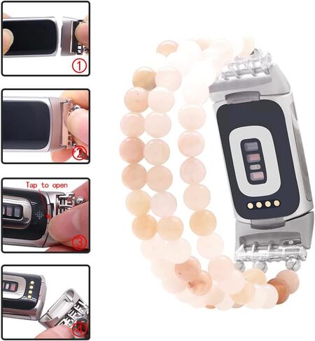 إكسسوارات C&L متوافقة مع Fitbit Charge 6 Bands/Fitbit Charge 5 Bands أحجار كريمة طبيعية مطرزة يدويًا وأساور بديلة قابلة للتعديل للنساء والفتيات in Kuwait