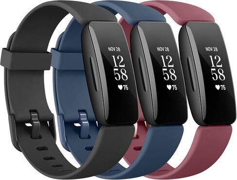 3 عبوات من أساور السيليكون المتوافقة مع سوارين Fitbit Inspire 2 للنساء والرجال، أشرطة معصم رياضية بديلة قابلة للتعديل لـ Fitbit Inspire 2 / Ace 3 (أسود/أزرق داكن/رمادي) in Kuwait
