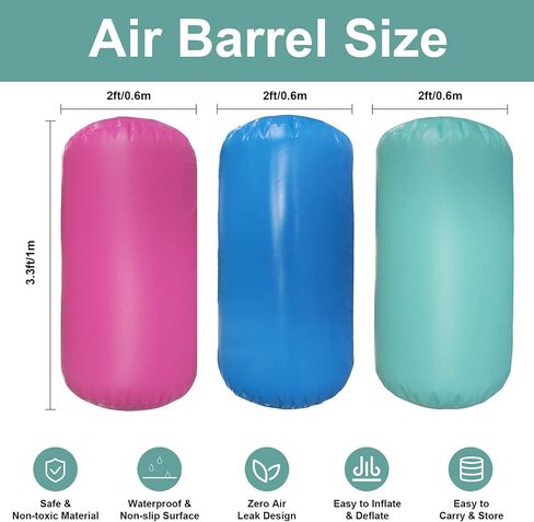 Air Barrel Gymnastics Track Roller 3.3FT, JINSPORT 2Ft Diameter Backhandspring Spot Trainer with Electric Air Pump, Cheer Mat for Tumbling, Inflatable Thick Pad for Home, Kids, Girls in Saudi Arabia