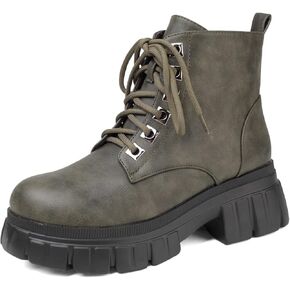 GATUXUS Women's Lace Up Combat Ankle Boots Fashion Low Chunky Heels Lug Sole Platform Hiking Booties Shoes