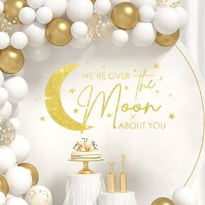 We're Over The Moon About You Decal - Over The Moon Baby Shower Decorations, Moon Theme Party Stickers Girl or Boy Letters for Arch Backdrop Baby Space Sign, Baby Shower Gender Reveal Sign