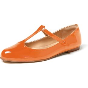 Women's Vintage Patent Leather Round Toe Cutout T-Strap Dress Flats Shoes Comfortable Causal Closed Toe Slip On Mary Jane Flats Pumps