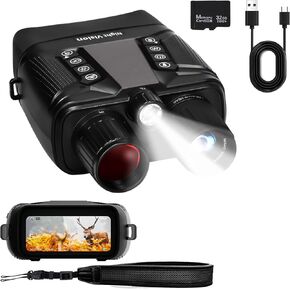 Night Vision Goggles for Adults, 4K Dual Infrared Night Vision Binoculars with 5000mAh Up to 16H of Use with 32GB Card, 3" Screen, and 8X Digital Zoom External Flashlight for Camping and Adventure