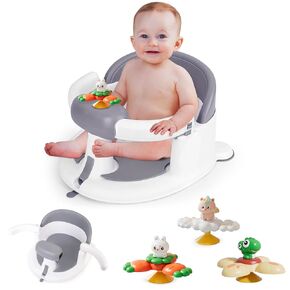Mostop Baby Bath Seat, Infant Bathtub Seats for Babies Sitting Up Aged 6-24 Months, Non-Slip All Round Protection Newborn Bath Chair with 3 Suction Cup Bath Toys, Toddler Bath Seat,Open Design