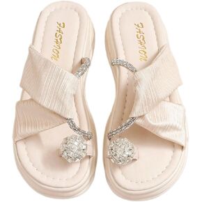 Gorglitter Womet's Glitter Rhinestone Twist Band Sandals Toe Post Parchly Sandals Open Open Toe Flats