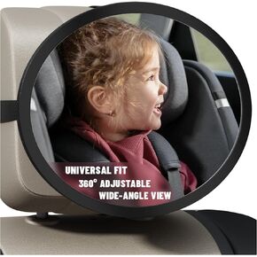 Baby Car Mirror - Shatterproof Car Seat Mirror for Baby Rear Facing,360° Adjustable with Wide Crystal-Clear View, Easy Installation, Safety Design Baby Travel Gear, Universal Fit