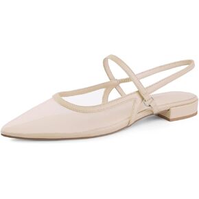 Slingback Flats for Women Mesh Gauze Pointed Toe Low Heels with Buckle Ankle Strap Dress Shoes