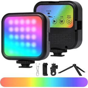 RGB Video Light, Portable 360° Full Color Fill Light for iPhone, Laptop, Camera, 2500K-7000K CRI 96+, 1800mAh Rechargeable, Dimmable Panel Lamp for Video Recording, Zoom Meetings, Vlogs, TikTok