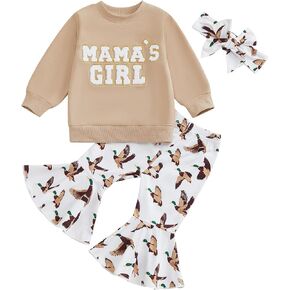 Baby Girl Duck Hunting Outfit Mamas Girl Clothes Bell Bottom Sweatsuit Mallard Duck Sweatshirt And Flare Pants Set