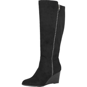 Style & Co. Womens Wynterr Faux Suede Tall Wedge Boots Black 9.5 Medium (B,M)