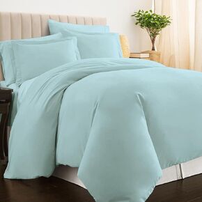 Pizuna Pure 100% Cotton Twin Duvet Cover Set, Luxurious 400 Thread Count Long Staple Cotton Sateen Weave with Button Closure (Combed Baby Blue Cotton Duvet Cover Twin)