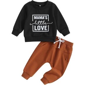 Karwuiio Toddler Baby Boy Girl Clothes Fall Winter Outfits Letter Printed Long Sleeve Sweatshirt Tops Pants 2Pcs Clothes Set(D-Black,2-3 Years)