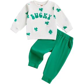 St.Patricks Day Baby Boy Outfit Long Sleeve Lucky Charm Sweatshirt Green Pants Cute Shamrock Fall Winter Clothes in Saudi Arabia