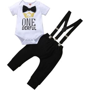 Baby Boy Funny First Birthday Clothes Infant Clothes Cake Smash Outfits Bow Tie Dinosaur Themed Romper Pants Set Suspenders