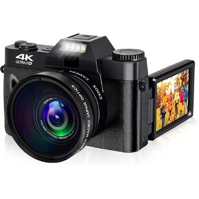 4K Digital Camera, 48MP Video Camera with 180° Flip Screen, 16X Digital Zoom, Autofocus, Multiple Interfaces, Wide Lenes, Compact Camera for Photography Vlogging