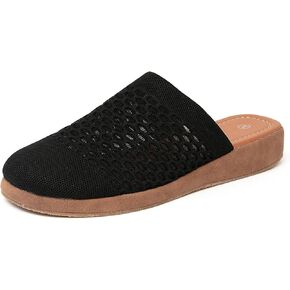 Jeesay Women's Slip On Mules Wedge Sandals Closed Toe Breathable Textile Slides Clogs Summer Shoes (Black, US 8)