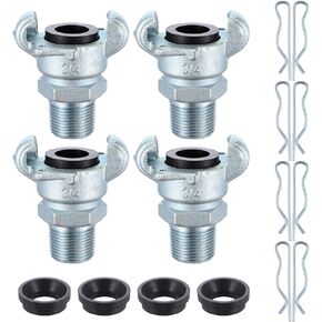 4 Sets NPT Iron Air Hose Fitting 2 Lug Universal Coupling Chicago Fitting for Female and Male End (Male End,3/4'')