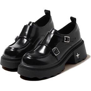 Women’s Monk Strap Platform Loafers Comfortable Round Toe Slip-On Chunky Heel Loafers Casual Work Dress Penny Shoes