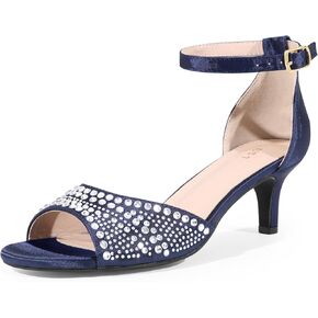 Allegra K Women's Rhinestone Satin Ankle Strap Kitten Heel Sandals