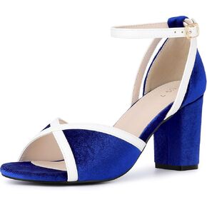 Perphy Open Toe Ankle Strap Chunky Heel Velvet Sandals for Women