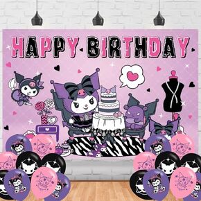 Anime Birthday Party Backdrop,Kuromii Birthday Party Decoration,Themed Happy Birthday Banner Shoot Photo Backgrounds Props for Boys and Girls Party 5x3ft