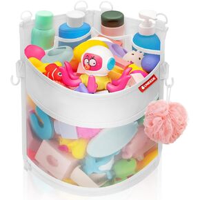 UNEEDE 3.5 Gallons Corner Mounted Versatile Bath Toy Storage Holder,Bathtub Toy Storage Organizer,Mesh Shower Caddy for Bathtub Toy Organizer and Storage,Quick Dry Bath Toy Organizer,Bath Toy Holder