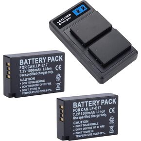 2 Packs LP-E17 Batteries with USB Dual Battery Charge for Canon EOS R8 R10 R50 RP, Rebel SL2 SL3 T6i T6s T7i T8i, EOS M3 M5 M6, EOS 200D 750D 760D 77D 800D 8000D, KISS X8i Digital SLR Camera 1500mAh