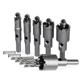 GSTK 10PCS Upgrade Heavy Duty Carbide Hole Saw Kit,with 4*Extra Titanium Plated Pilot Center Drill and 2* Spring，for Hard Metal, Stainless Steel, Iron