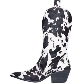 Cowboy Boots for Women Mid Calf Cowgirl Western Boots Cow Print Pointed Toe Chunky Heel Shoes US4-11