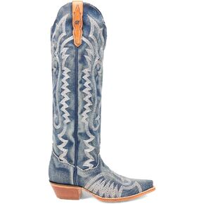 Dan Post Boots Womens Denim Darlin Snip Toe Casual Boots Mid Calf Low Heel 1-2" - Blue