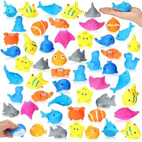 Poen 100 Pcs Rubber Bath Toys Bulk Cute Animal Bathtub Toys Sea Animal Toys Floating Ocean Squeaky Toys for Birthday Summer Pool Party Favors Shower Classroom Carnival Prizes (Assorted Sea Animals)
