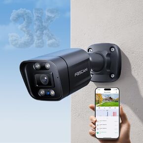 FOSCAM 3K 5MP Outdoor Security IP POE Camera, V5EP Home Security Surveillance Camera with AI Detect Human/Vehicle,66ft Color Night Vision,2-Way Audio,Motion Alert,Spotlight & Siren Alarm,120° FoV,IP66