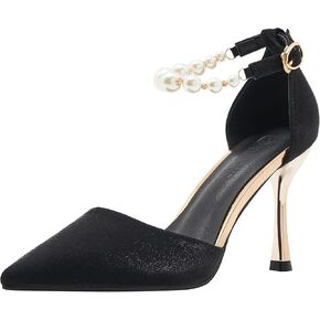YooPrettyz Women D’Orsay Sexy High Heels Evening Bridal Shoes with Pearls Ankle Strap Formal Wedding Pump