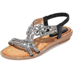 HNGHOU Womens Summer Sandals Comfort Flats Shoes Casual Open Toe Ankle Crystal Bohemia Beach sandals